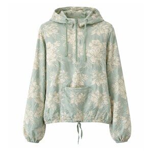 Hurley Green and Beige Tropical Print Cropped Hoodie Extra Large